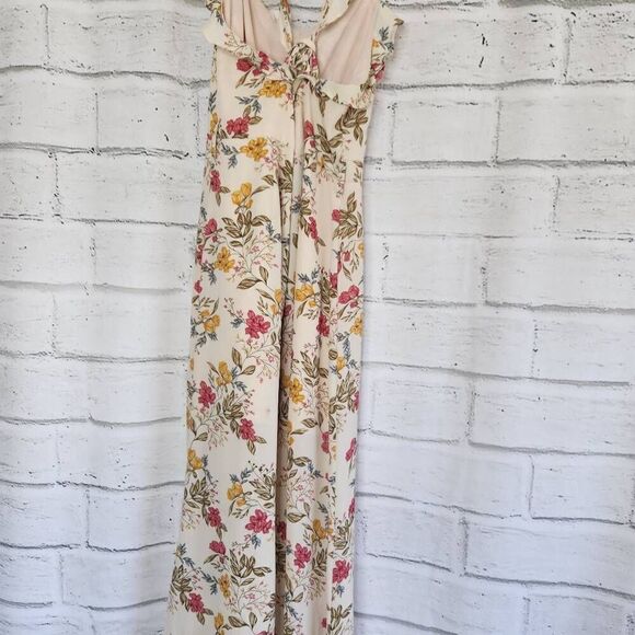 Saints + Secrets Tan Floral Sleeveless Ruffle Hem Relaxed Jumpsuit Size Large - Picture 9 of 13